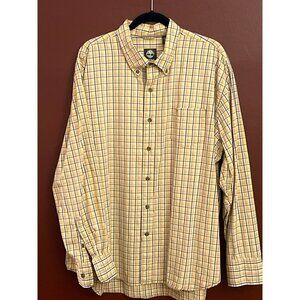 Timberland Men's Yellow Brown Plaid Button Down Long Sleeve 2XL Rugged Outdoors
